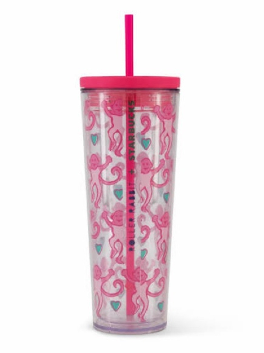 Starbucks x Roller Rabbit 24oz Acrylic Cold Cup Lovely Monkey Pink Tumbler NWOT